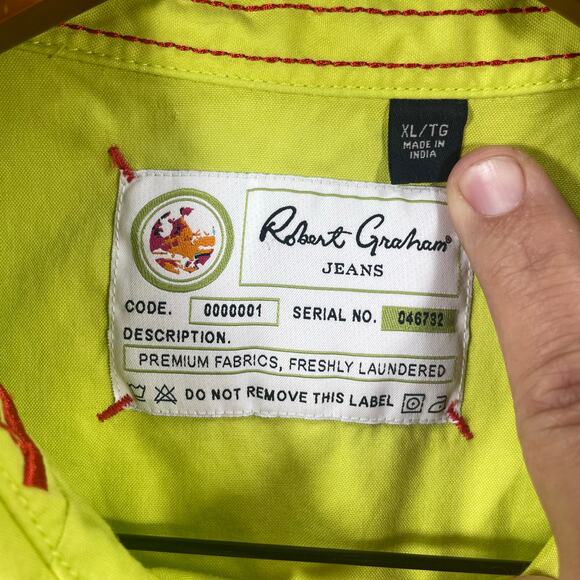 Robert Graham Jeans Button Up Shirt Men's XL Lime Green Cotton Casual - Picture 6 of 12